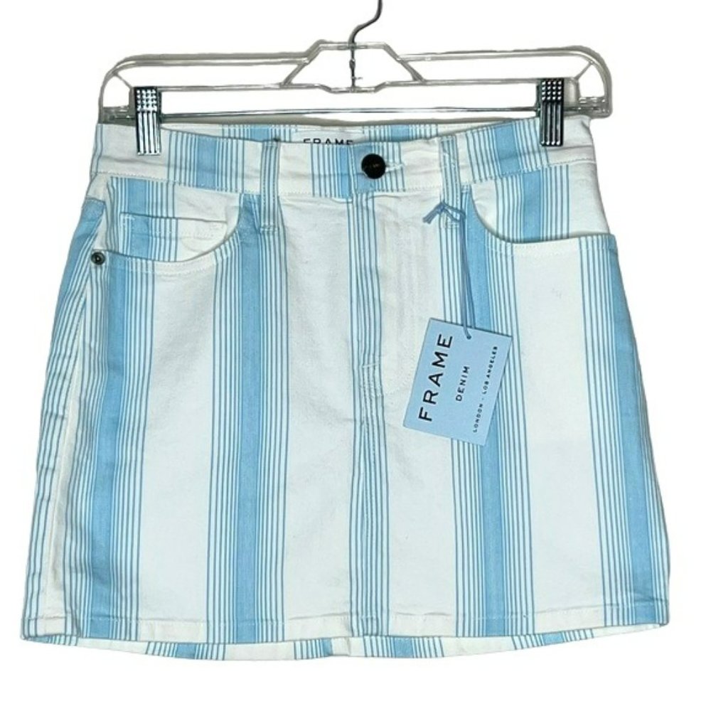 Frame Denim Ombre Blue And White Stripes Cotton Micro Minii Skirt Size 25